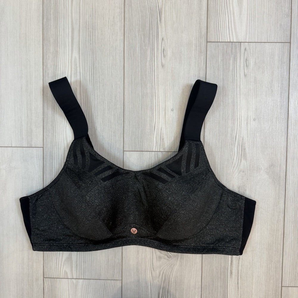 LIVI Active Max Support Underwire Sports Bra Wide Straps Black Gray Sz 50B